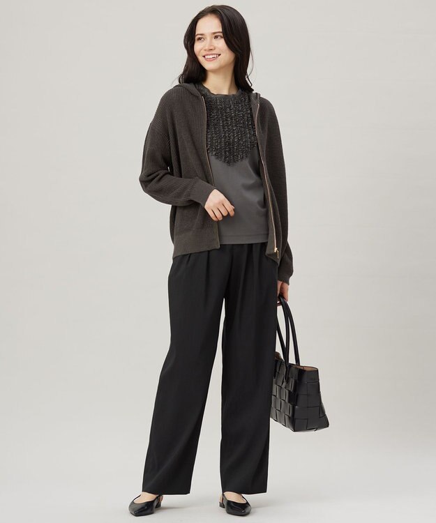 自由区 S 【洗える】リネンミドルゲージフーディ ニット スレート