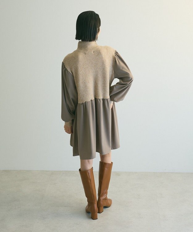 Green Parks ａ．布帛切り替えニットミニワンピース Beige