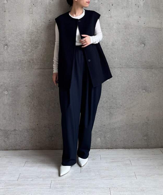 #Newans バックペプラムダブルフェイスジレ ネイビー