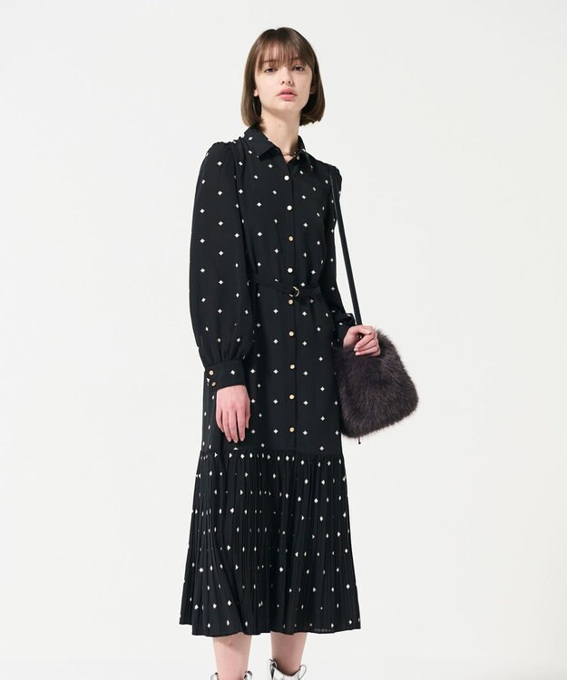 GRACE CONTINENTAL ベルト付刺繍ロングワンピース ブラック