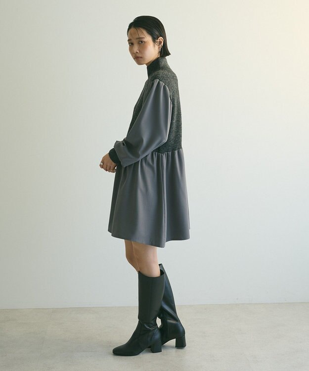 Green Parks ａ．布帛切り替えニットミニワンピース Gray