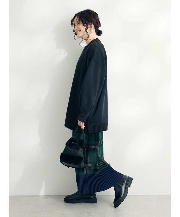 CRAFT STANDARD BOUTIQUE 片畔ニットドッキングチュニック Black