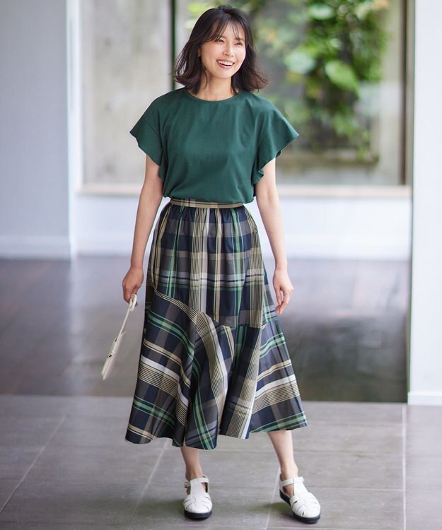 ANY L 【洗濯機可能/ウエストゴム】ビックチェックマーメイドスカート ネイビーベースチェック