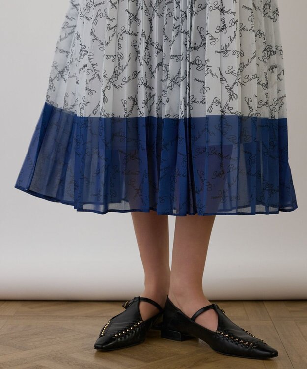 GRACE CONTINENTAL ボウタイプリーツプリントワンピース ブルー