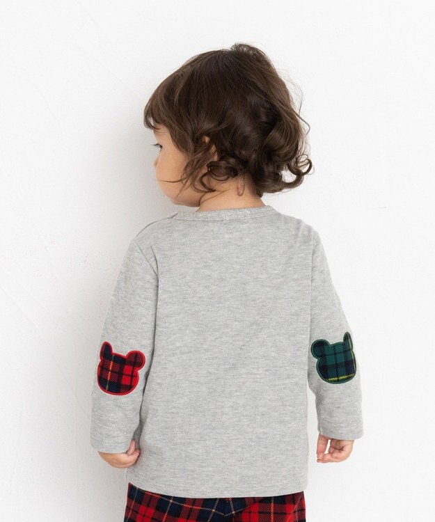 MIKI HOUSE HOT BISCUITS 【70-110cm】 エルボーパッチ 接結天竺長袖Tシャツ グレー