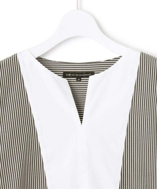 23区 S CANCLINI ブザム デザイン ブラウス カーキストライプ