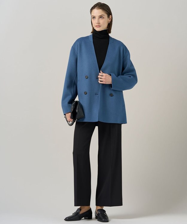 ICB WoolRever ノーカラーショートコート ブルーグレー系