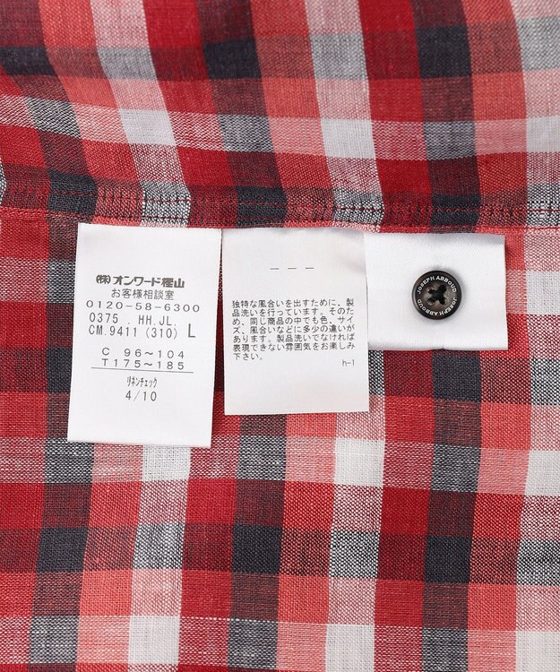 JOSEPH ABBOUD 【麻100％】リネンチェック シャツ レッド系3