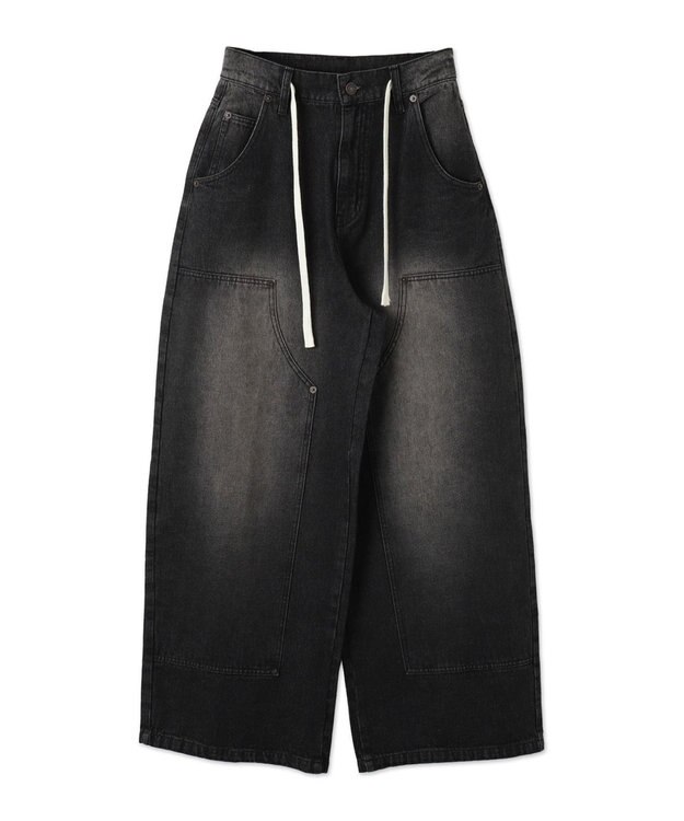 WEGO ヴィンテージウォッシュダブルニーバギーパンツ ブラック