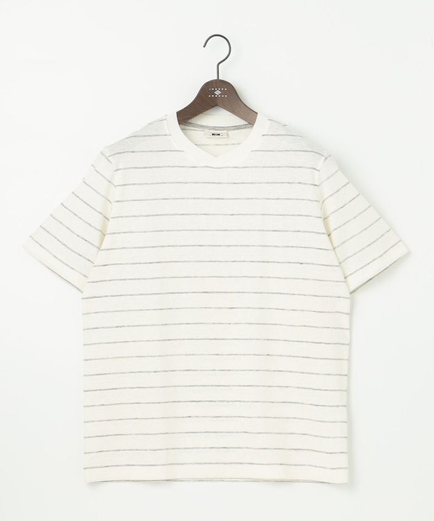 JOSEPH ABBOUD 【清涼感/吸水速乾】リネンハニカムボーダーＴシャツ ホワイト系2