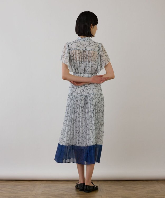 GRACE CONTINENTAL ボウタイプリーツプリントワンピース ブルー