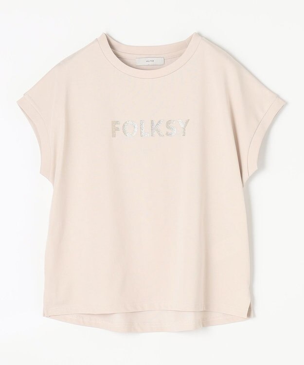 ANY グリッタープリントロゴＴシャツ ベージュ