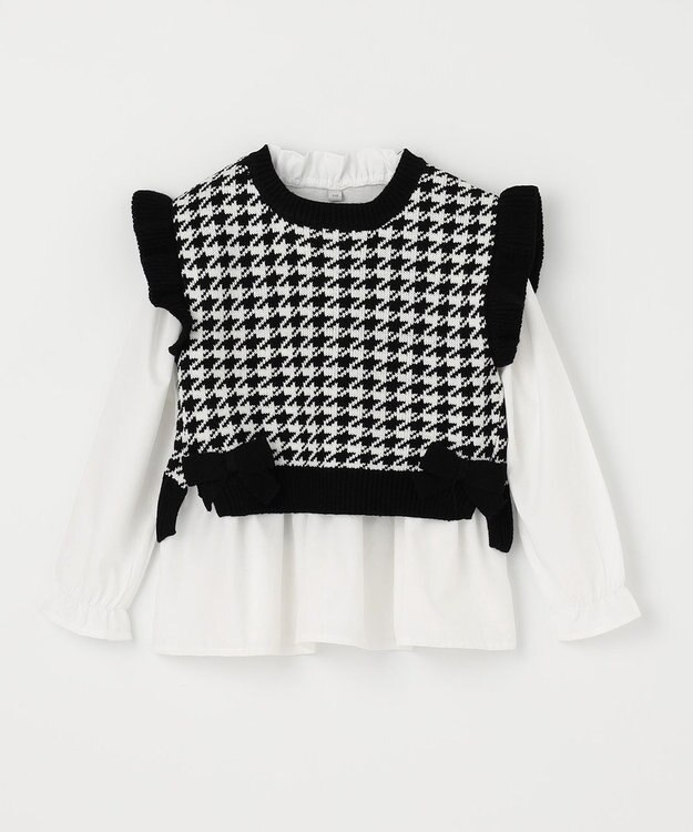 ANY KIDS ニットベストレイヤードチュニック 千鳥ジャガード×エクリュ