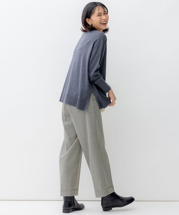 23区 【洗える】ガンクラブチェックストレッチ アンクル パンツ モノトーンチェック