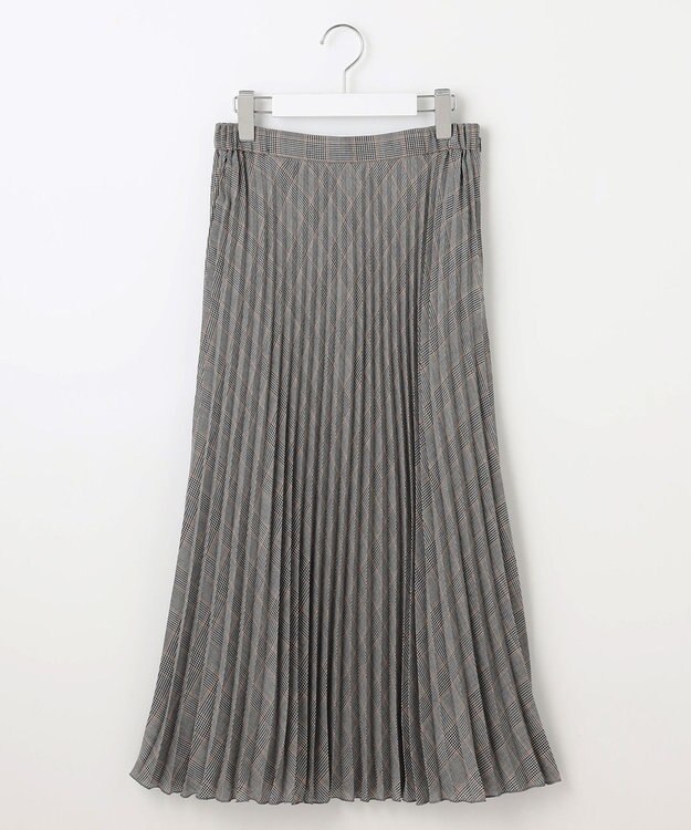 J.PRESS LADIES L 【洗える】テトロンレーヨンビエラ チェック プリーツ スカート ブラック×イエロー系