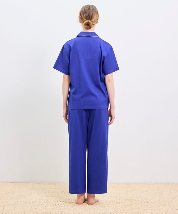 une nana cool 【綿100%】60/2 やわらか天竺 半袖開襟パジャマ MADE WITH LIBERTY FABRIC ブルー