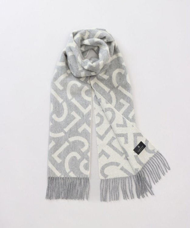AURORA 【 LANVIN COLLECTION（ランバン コレクション） 】カシミヤ100%ジャカードマフラー(WASH) ライトグレー