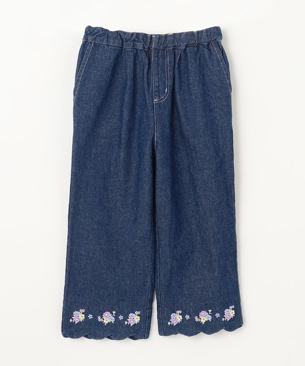 ANY KIDS スカラップ×刺繍デニムパンツ ネイビー