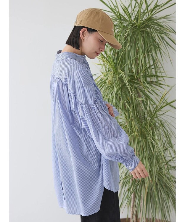 AMERICAN HOLIC カルゼギャザーシャツチュニック Stripe Navy