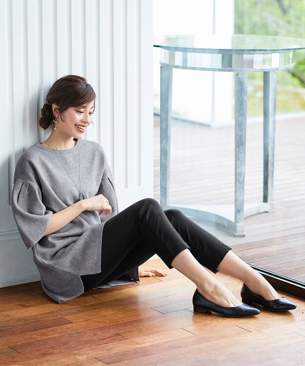 Tiaclasse L 【洗える】タックベルスリーブニットチュニック グレー