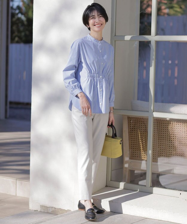 J.PRESS LADIES 【セットアップ対応・洗える】セルロースリネンストレッチ テーパード パンツ ライトグレー系