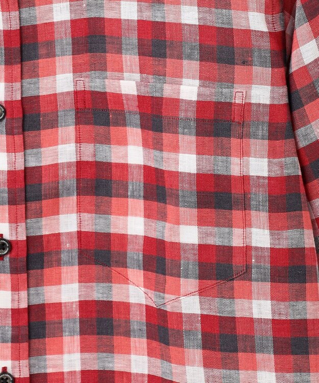 JOSEPH ABBOUD 【麻100％】リネンチェック シャツ レッド系3