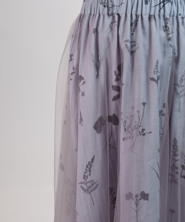 muuc 【植物の影絵プリント】チュールレイヤースカート ライトグレー