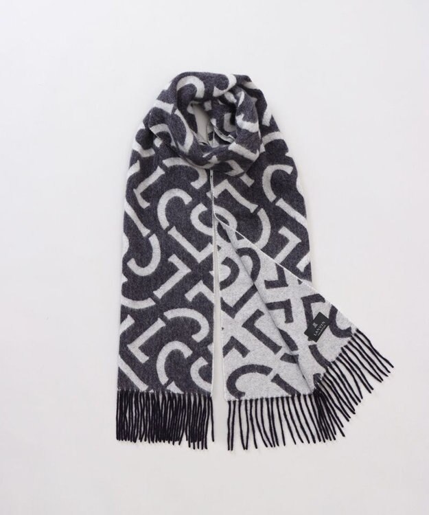 AURORA 【 LANVIN COLLECTION（ランバン コレクション） 】カシミヤ100%ジャカードマフラー(WASH) ネイビー