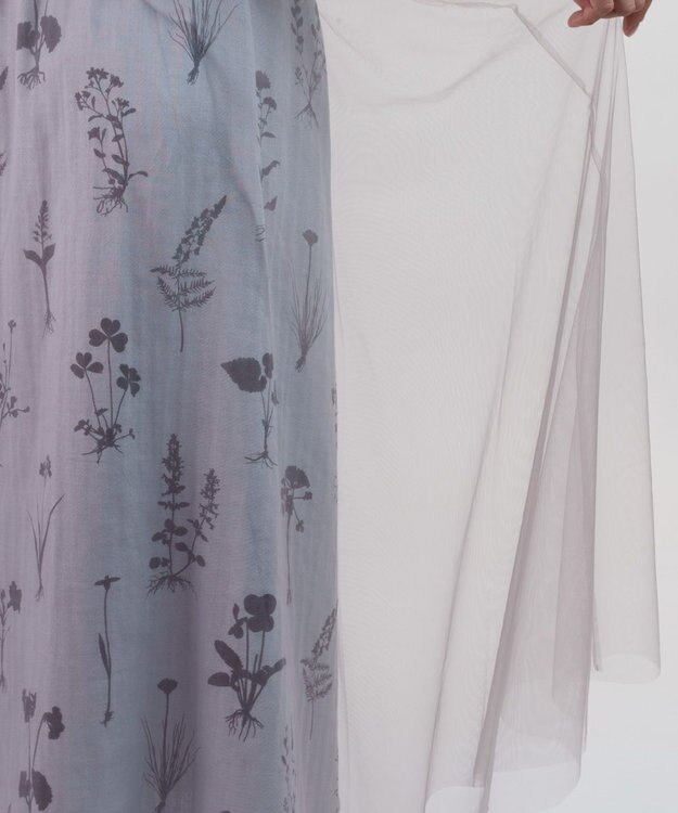 muuc 【植物の影絵プリント】チュールレイヤースカート ライトグレー