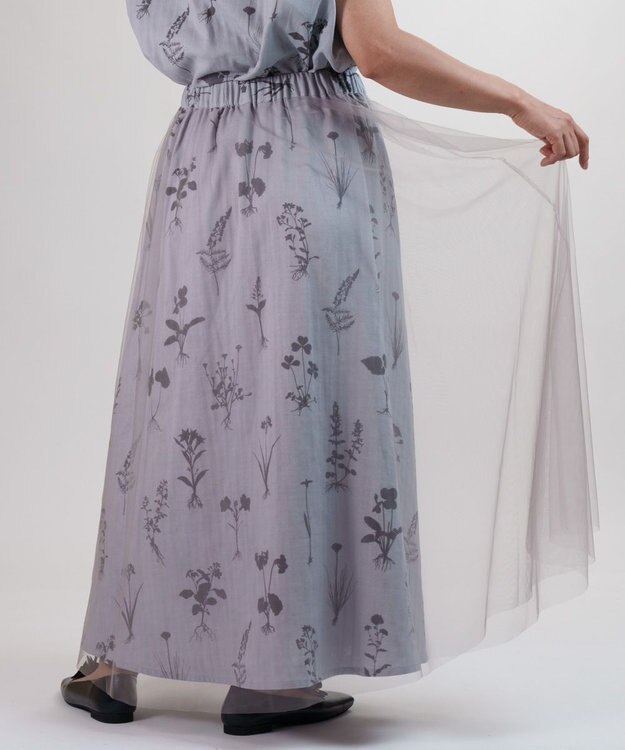 muuc 【植物の影絵プリント】チュールレイヤースカート ライトグレー