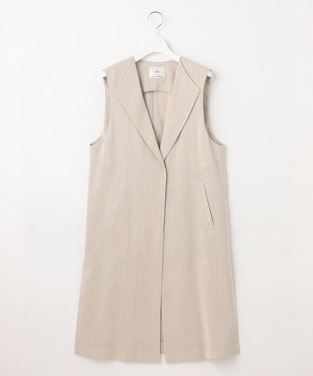 23区 S 【CLASSY.6月号掲載/洗える】リネンレーヨンストレッチ ジレ ベージュストライプ