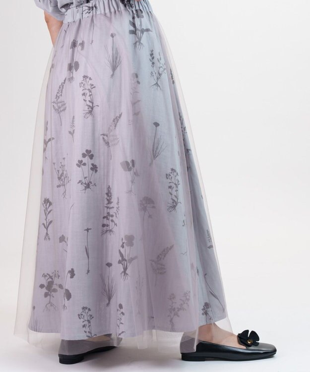 muuc 【植物の影絵プリント】チュールレイヤースカート ライトグレー