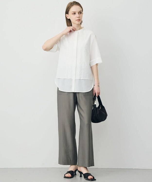 ICB L 【先行予約】リネンスラブローン バンドカラーデザインシャツ オフホワイト