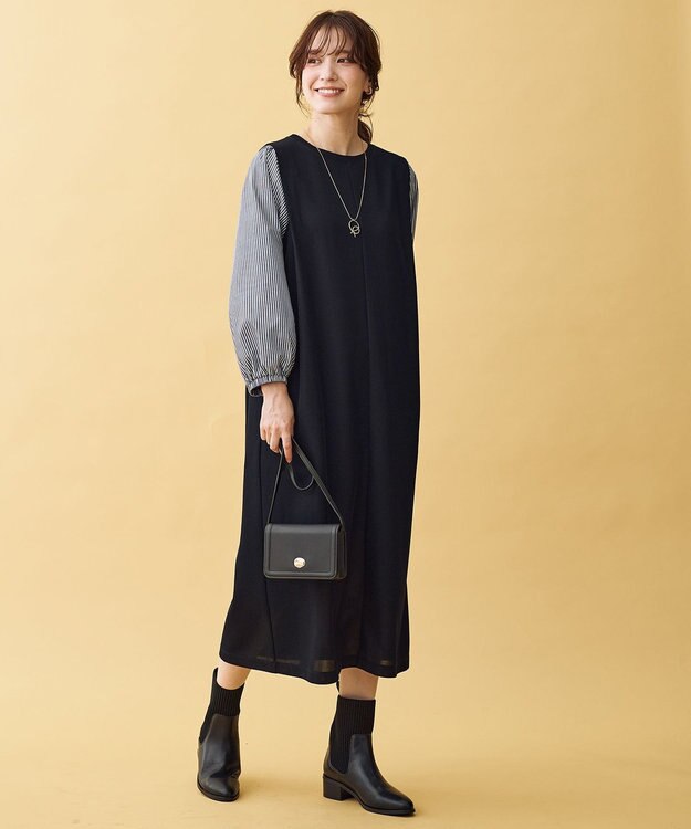 ANY L シャツコンビワンピース ネイビー