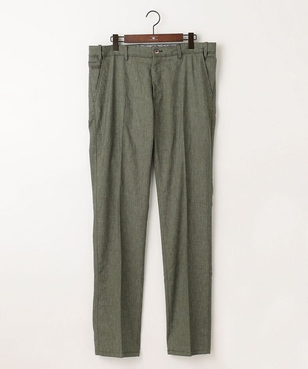 JOSEPH ABBOUD 【キングサイズ・ウエストも伸びる！/ストレッチ】ミックスリネンシャンブレーパンツ カーキ系