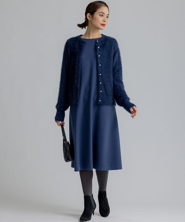 組曲 S 【前後着用可】2WAYナイロンファー ニット ネイビー系