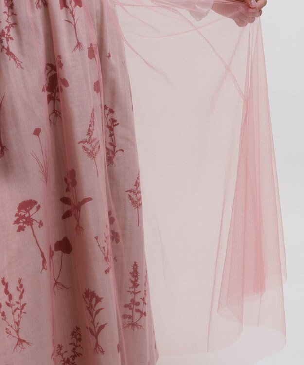 muuc 【植物の影絵プリント】チュールレイヤースカート ピンク