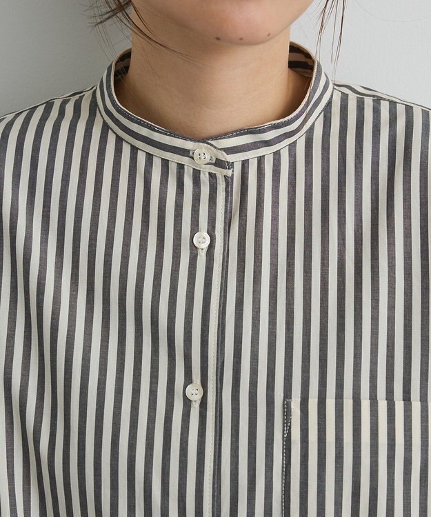 CRAFT STANDARD BOUTIQUE バンドカラーシャツ Stripe Gray