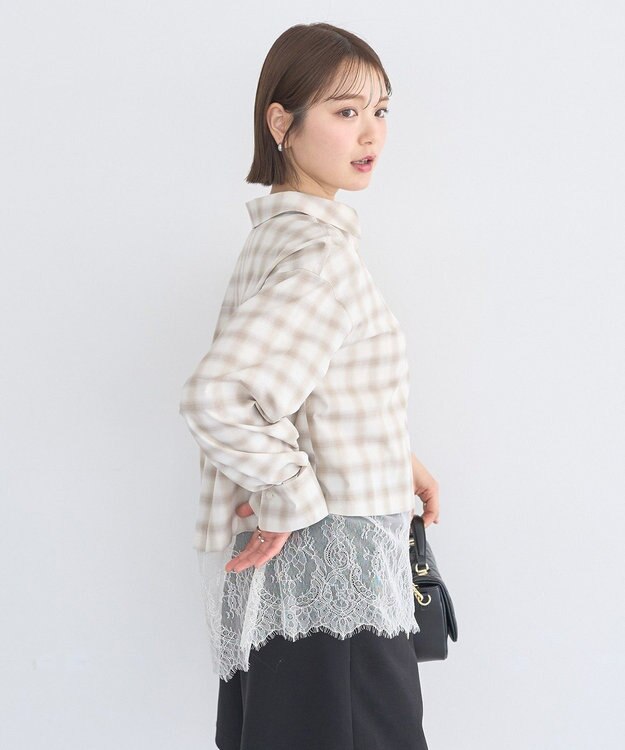 earth music&ecology 適ON レースヘムシャツ Off White