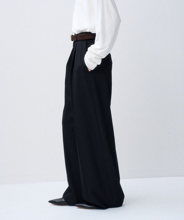 ATON WOOL GABARDINE | ワイドパンツ BLACK
