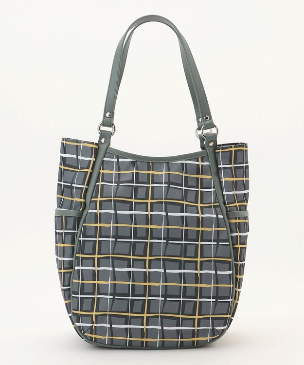 Y'SACCS ドローイングチェックトートバッグ グレー