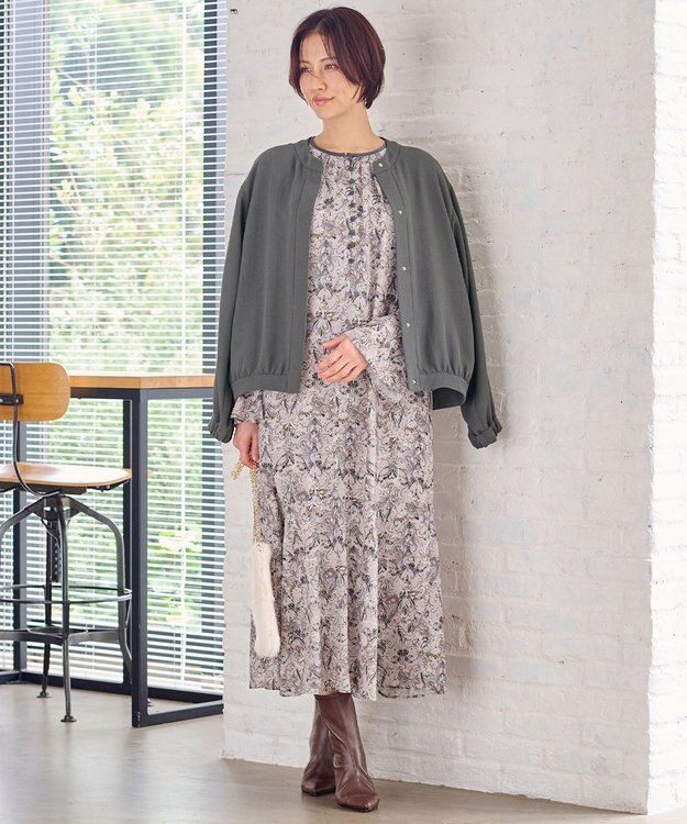 自由区 【セットアップ対応・洗える】トリアセジョーゼット ブルゾン グレー系