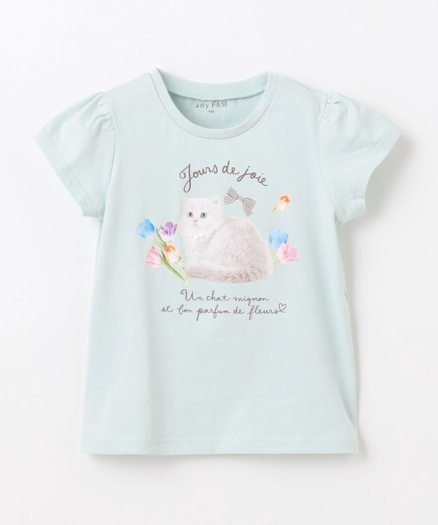 ANY KIDS フォトプリント ネコ Tシャツ ミント