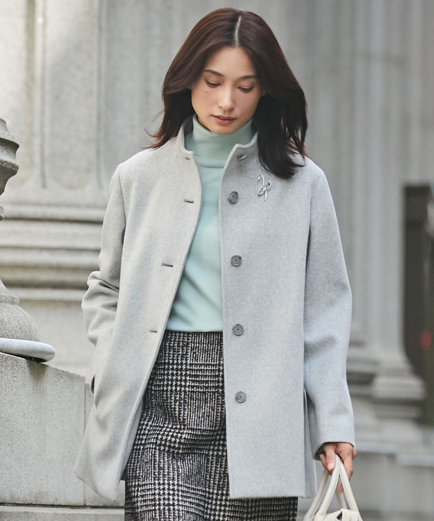 J.PRESS LADIES L ショートビーバー ボトルネック コート グレー系