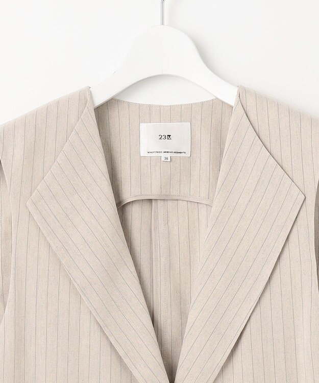 23区 S 【CLASSY.6月号掲載/洗える】リネンレーヨンストレッチ ジレ ベージュストライプ