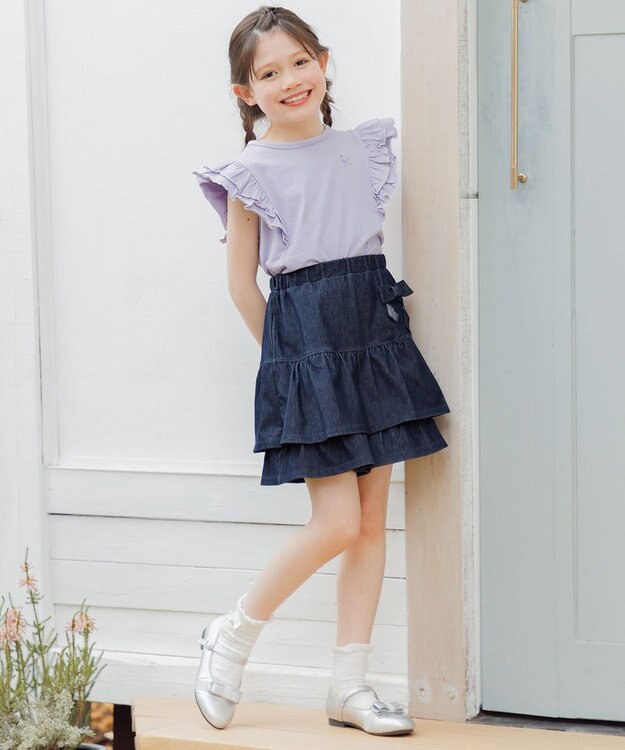 組曲 KIDS 【110-140㎝】 フルールフリルTシャツ ラベンダー