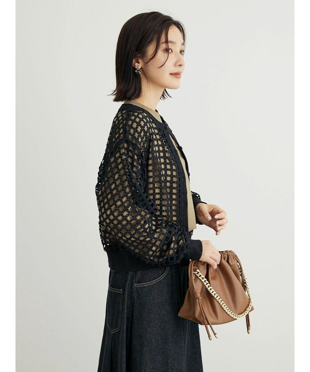 Green Parks ・ＳＵＧＡＲ　ＳＰＯＯＮ　ハナレースカーディガン Black