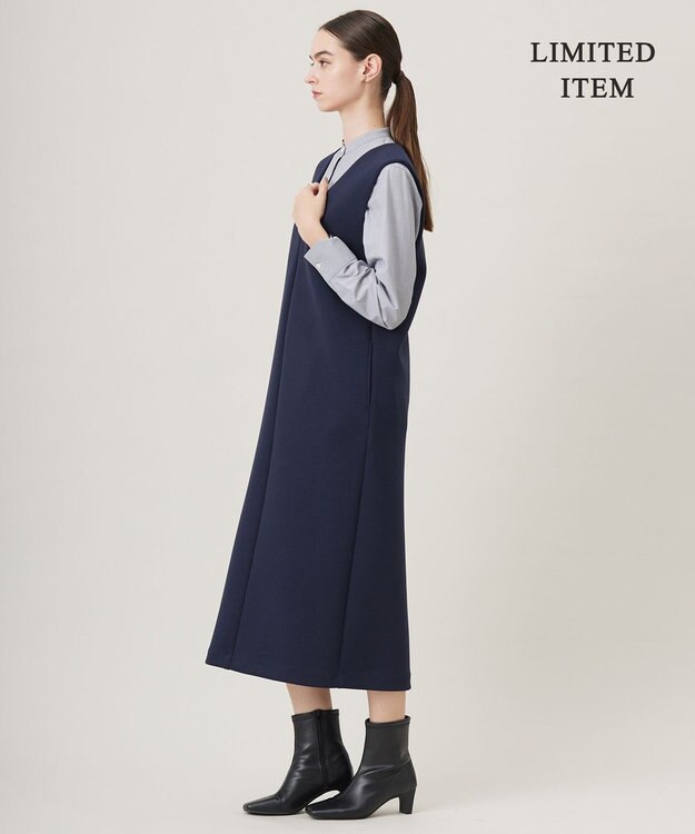 ICB L 【WEB限定・洗える】 コンパクトダブルフェイス ジャンパースカート ネイビー系