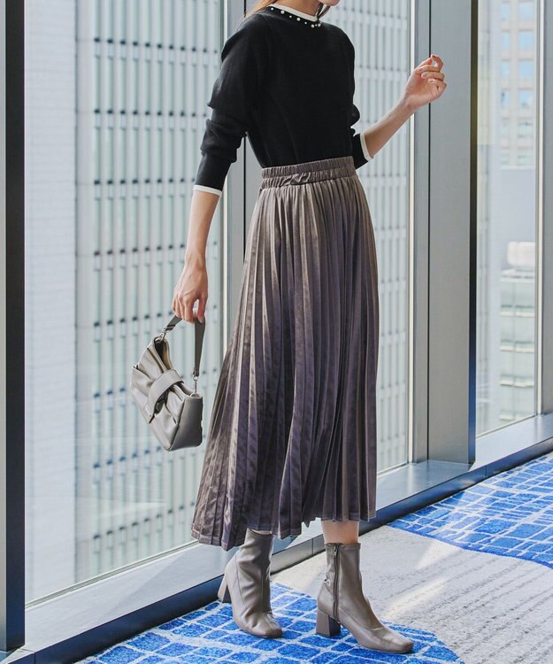 Tiaclasse L 【洗える】襟パール配色ニットトップス ブラック