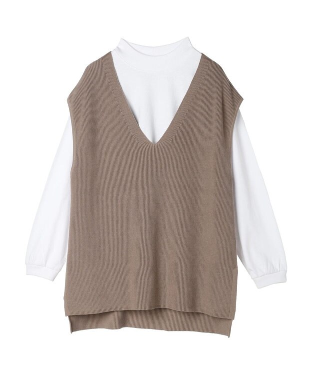 CRAFT STANDARD BOUTIQUE 【2点セット】洗える 60/2 14G片畦Vネックベスト+ロンTEE SET Gray Beige